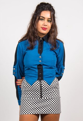 VINTAGE 70'S BLUE CROPPED WESTERN BLOUSE SHIRT