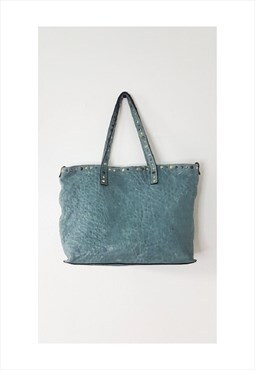Vintage Maxon Blue Pebbled Studded Leather Bag