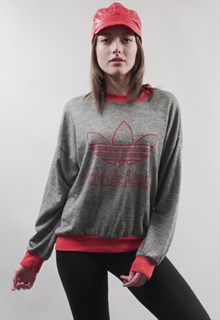 VINTAGE 80'S ADIDAS GREY/ RED SWEATER