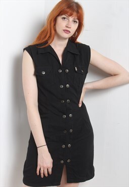 Vintage 90's Sleeveless Denim Dress Black