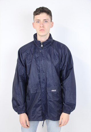 VINTAGE 90'S K-WAY NAVY SHELL RAIN JACKET