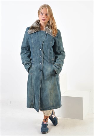 VINTAGE LINED DENIM MAXI COAT
