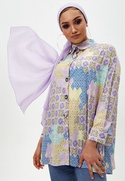 Lilac Abstract Oversize Long-Sleeve Shirt