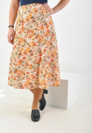 VINTAGE 80'S MIDI SKIRT IN FLOWER PRINT