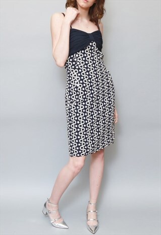 VINTAGE 1970'S BLUE & WHITE FLORAL CROCHET MIDI DRESS
