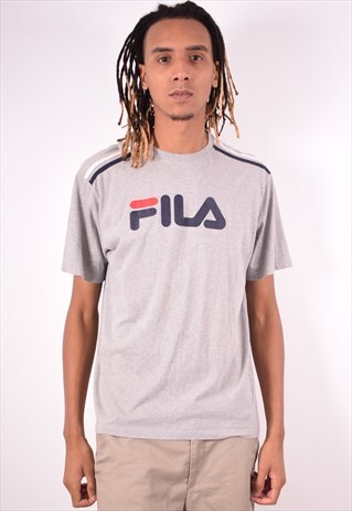 FILA MENS VINTAGE T-SHIRT TOP LARGE GREY 90S