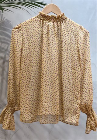 YELLOW FLORAL HIGH NECK LONG SLEEVED TOP
