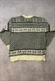 VINTAGE KNITTED JUMPER ABSTRACT PATTERNED GRANDAD SWEATER