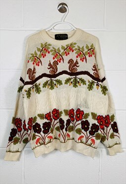 Vintage Patterned Knit Jumper Squirrel Flower Cottagecore