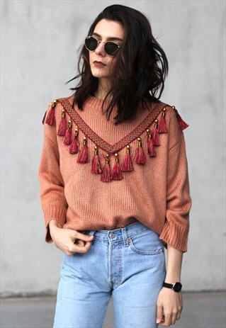 KNITTED JUMPER WITH TASSELS