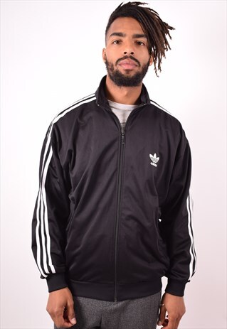 ADIDAS MENS VINTAGE TRACKSUIT TOP JACKET XL BLACK 90S
