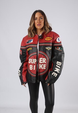 VINTAGE LEATHER MOTORBIKE JACKET BIKER UK 16 - 18 XXL (C1B)