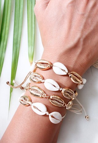 GOLD PUKA SHELL CHAIN BOHO BRACELET