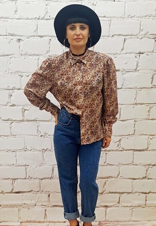 VINTAGE BEIGE FLORAL BLOUSE