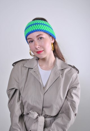 MULTICOLOR KNITTED HEADBAND, GREEN BLUE BOHO BAND, AUTUMN