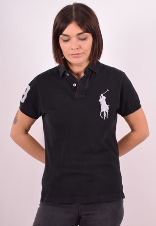 POLO RALPH LAUREN WOMENS VINTAGE POLO SHIRT XS BLACK 90S