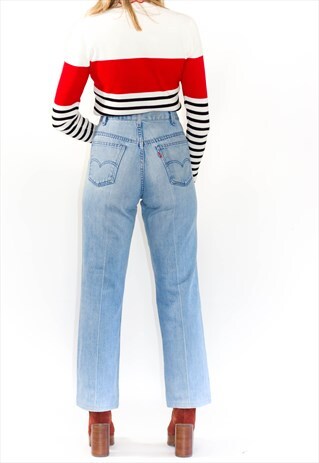 VINTAGE 70'S CREASE STRIPE HIGH WAIST FLARE JEANS