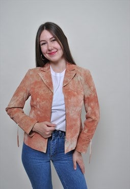 90's hippie leather jacket, vintage fitted suede blazer