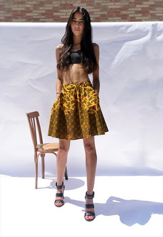 COTTON A-LINE SKIRT WITH POCKETS IN MULTICOLORED BATIK PRINT