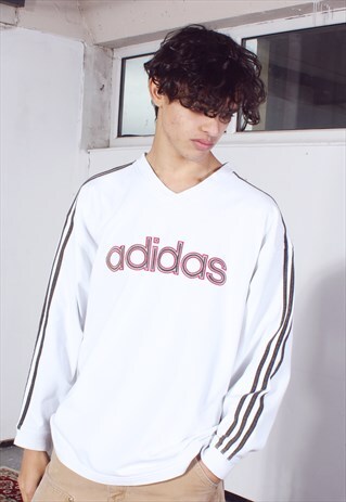 VINTAGE ADIDAS WHITE EMBROIDERED SWEATSHIRT