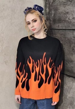 Flame knitted sweatshirt orange fire knitwear y2k jumper