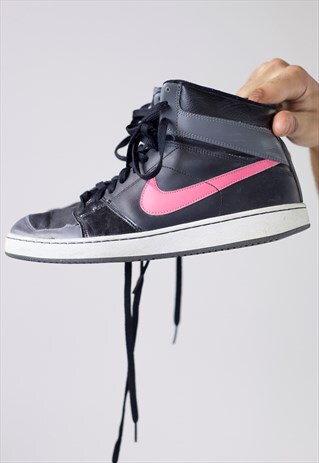 VINTAGE NIKE BLACK AND PINK HIGH-TOP TRAINERS