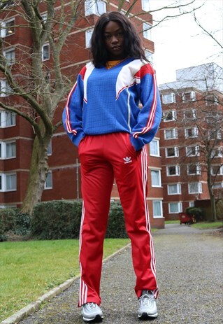 BLUE AND RED BLOCK COLOUR KNITTED JUMPER