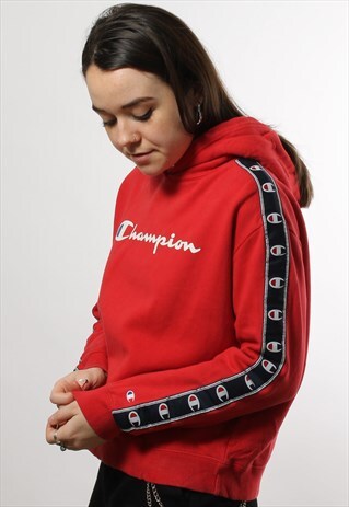 VINTAGE CHAMPION RED SPELL OUT HOODIE