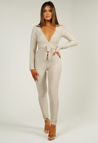 GLITTER LONG SLEEVE JUMPSUIT - GOLD SHIMMER