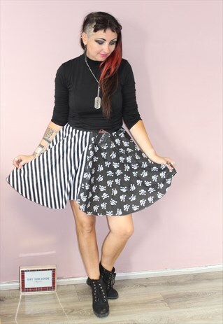 BLACK WHITE SKULL STRIPE SKIRT ALTERNATIVE UNIQUE PUNK ROCK