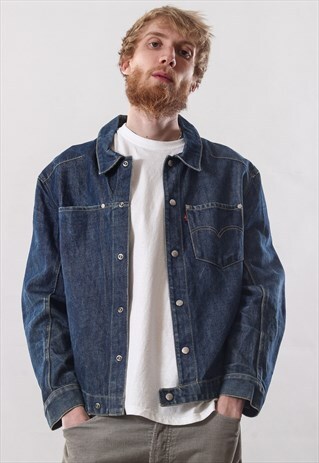VINTAGE MENS LEVIS WORKWEAR WASHED FADED DENIM JEANS JACKET