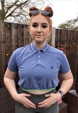 90s French Connection blue crop polo shirt 