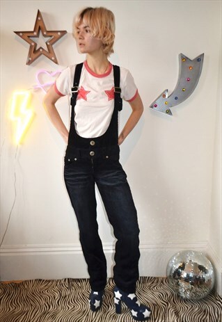VINTAGE 90'S SCOOP FRONT CORD DUNGAREES WITH FAUX FUR POCKET