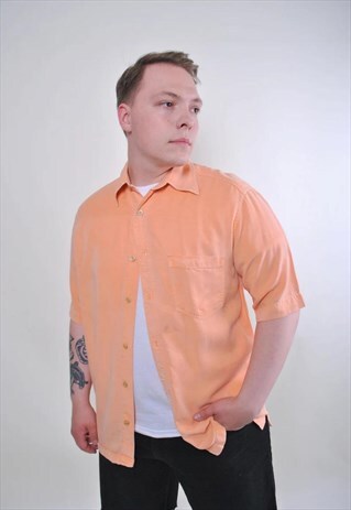 VINTAGE MEN CASUAL SHORT SLEEVE ORANGE SHIRT