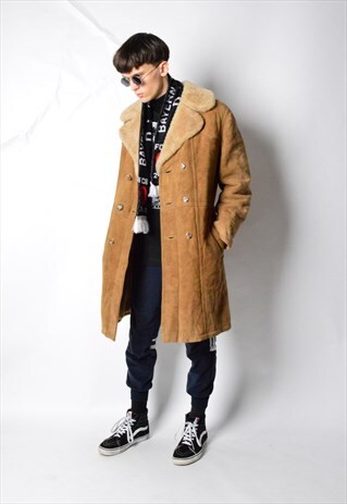 VINTAGE 80S CAMEL BROWN SHEEPSKIN WINTER COAT