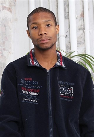 VINTAGE PAUL AND SHARK FULL ZIP LOGO FLEECE NAVY BLUE