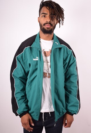 PUMA MENS VINTAGE TRACKSUIT TOP JACKET XL GREEN 90S