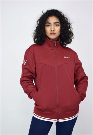 VINTAGE 90'S BURGUNDY NIKE ZIP UP JUMPER WITH POCKETS