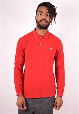 LACOSTE MENS VINTAGE POLO SHIRT LONG SLEEVE XS RED 90S