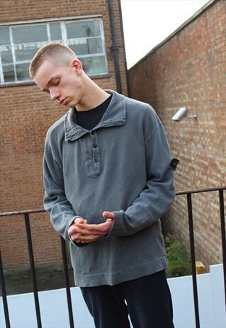 RARE STONE ISLAND GREEN EDGED BADGE 1/4 BUTTON UP SWEATSHIRT