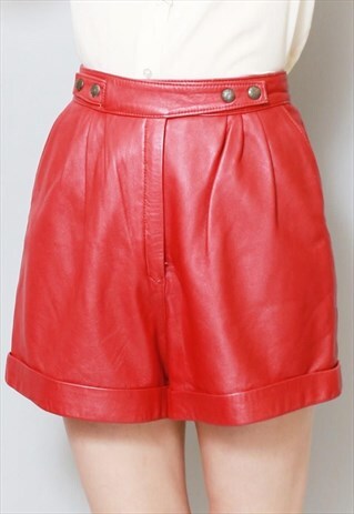 VINTAGE 1980'S RED HIGH WAISTED LEATHER SHORTS