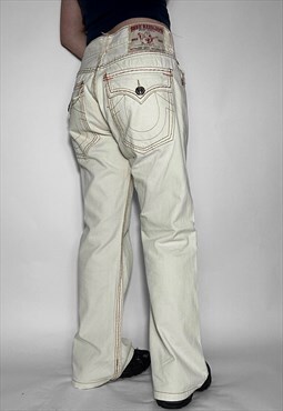 True Religion flared vintage jeans 90s white embroidered