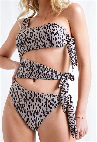 IRIS ONE SHOULDER TIE SIDE SWIMSUIT - LEOPARD