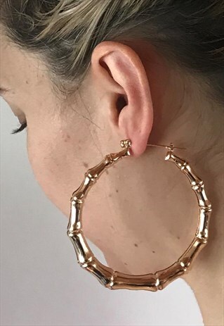90'S STYLE GOLD BAMBOO HOOP EARRINGS