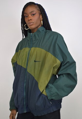 VINTAGE 90S NIKE OVERSIZED GREEN & NAV SPORTS JACKET