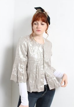 Vintage Y2K Linen Cotton Tunic Top Beige