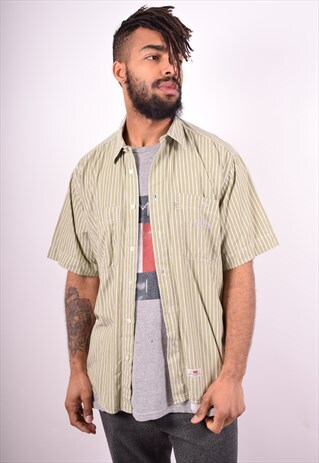 LEVI'S MENS VINTAGE SHIRT LARGE GREEN STRIPES 90'S