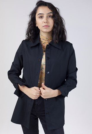 VINTAGE 90'S BLACK FLOWER EMBROIDERED HEAVY SHIRT