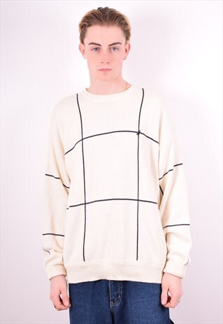 NAUTICA MENS VINTAGE JUMPER SWEATER LARGE WHITE 90'S