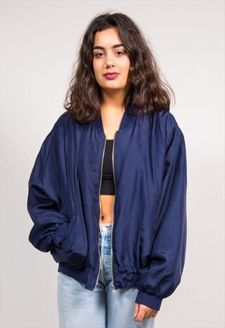 VINTAGE 90'S NAVY BLUE SILK BOMBER JACKET